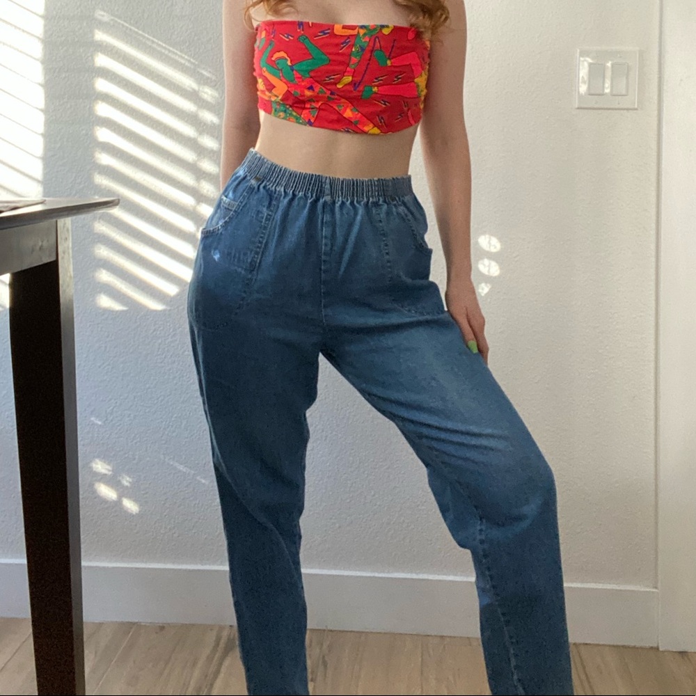 Elastic waist vintage mom jeans